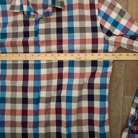 Express Mens Fitted Plaid Long Sleeve Shirt Size L Cotton Button Cuffs 11/2013 - Picture 4 of 7